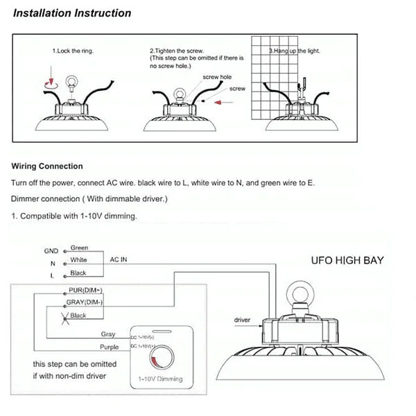 Installazione e cablaggio di una campana industriale dimmerabile 0-10V