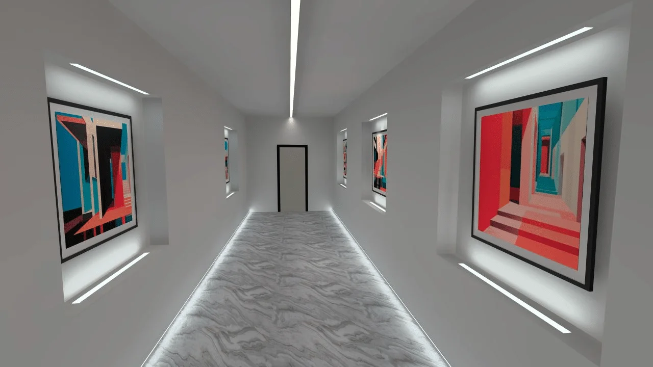 Illuminazione lineare del corridoio di una galleria d’arte