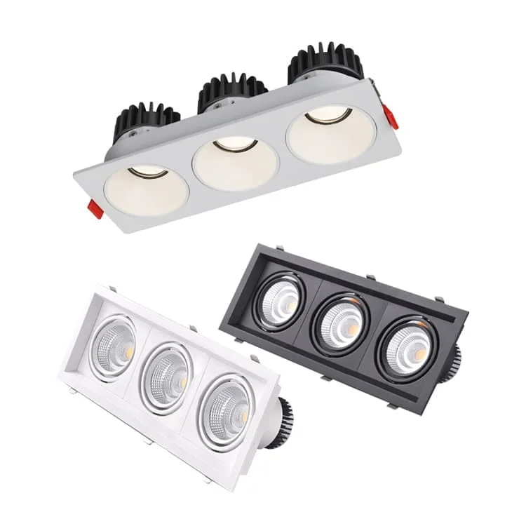 Downlight rettangolari a tre moduli orientabili