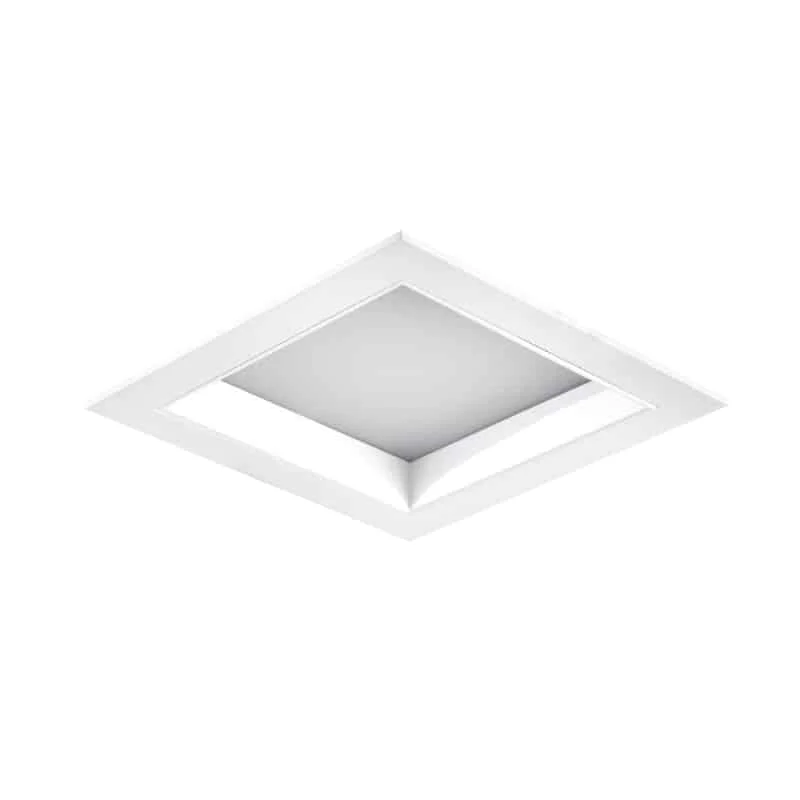 Downlight quadrato con cornice bianca e vari riflettori